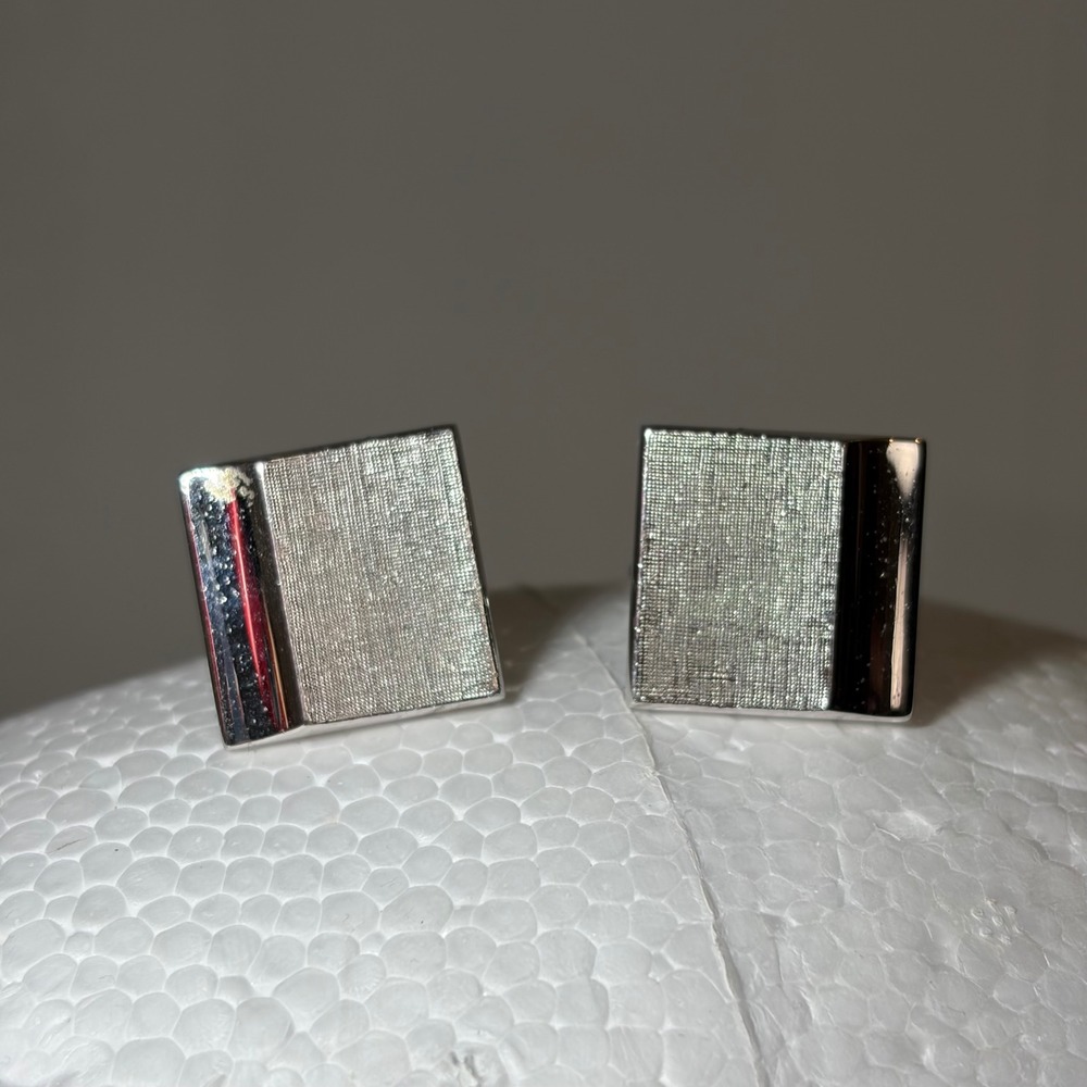 Vintage Swank Silver Tone Textured Square Cufflinks Mens Formal Accessory